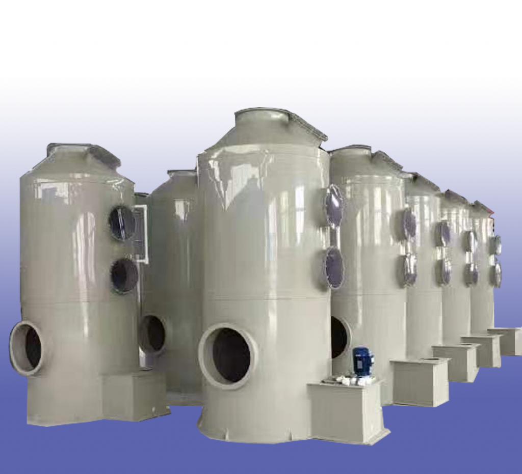 Exhaust gas scrubber for waste gas treatment